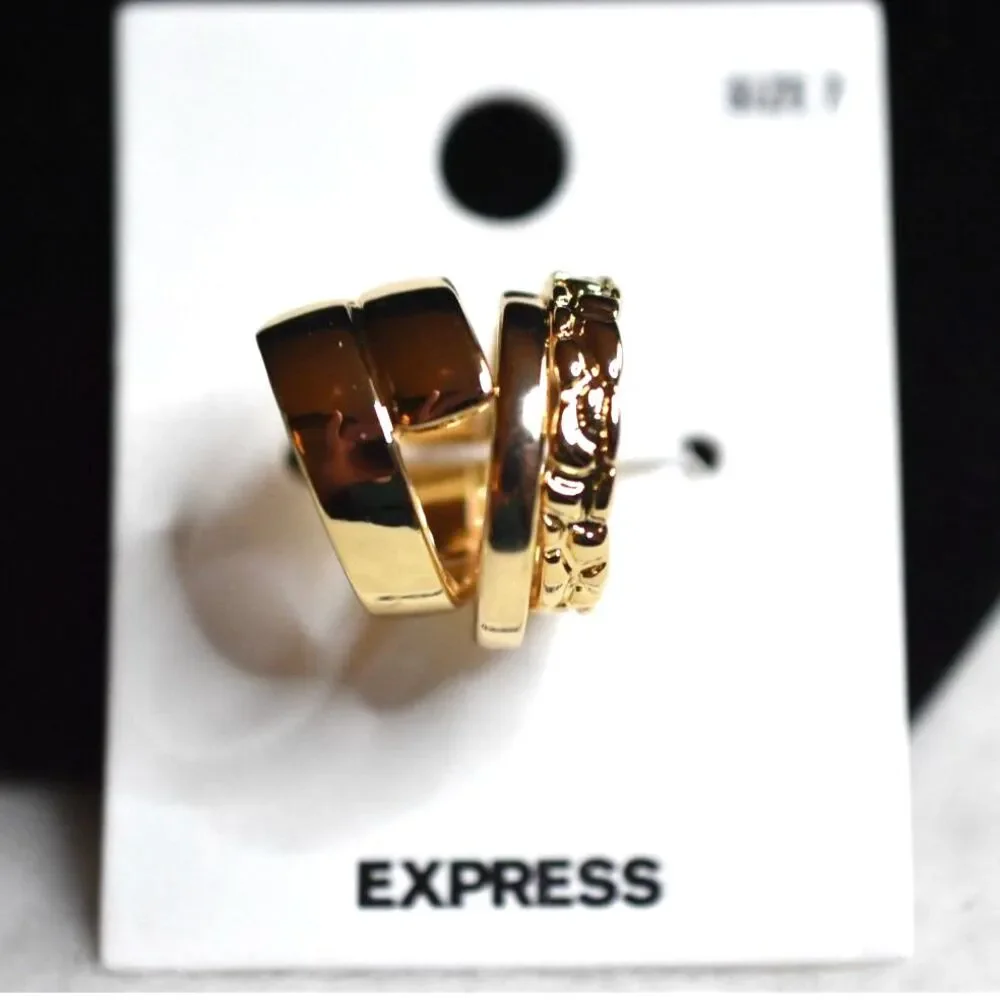 NWT Express 3 Ring Set Gold Tone Sizes 6 & 7 Unisex Casual Stackable Rings